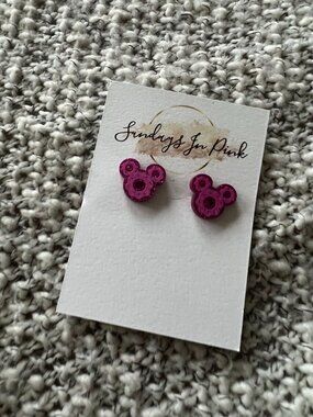 MICKEY Ear Pink Donut Stud Park Earrings NEW